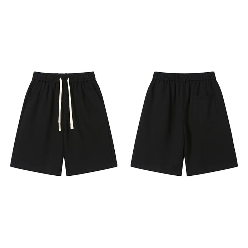 

Простые однотонные тканые спортивные шорты на шнурке для мужчин и женщин, модные свободные широкие брюки в уличном стиле с пятью четвертью