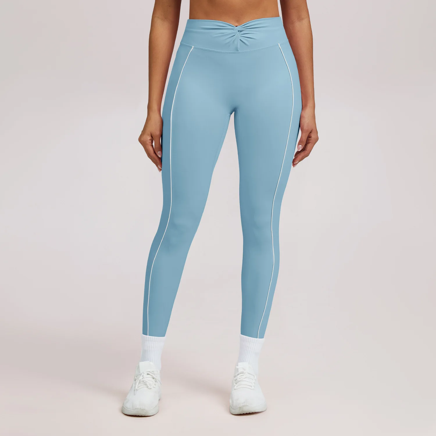 Yoga Leggings Women's Workout Gym Running Fitness Pants High Waist Ruched Contrast Piping Butt Lifting Slim Squat Proof Stretchy