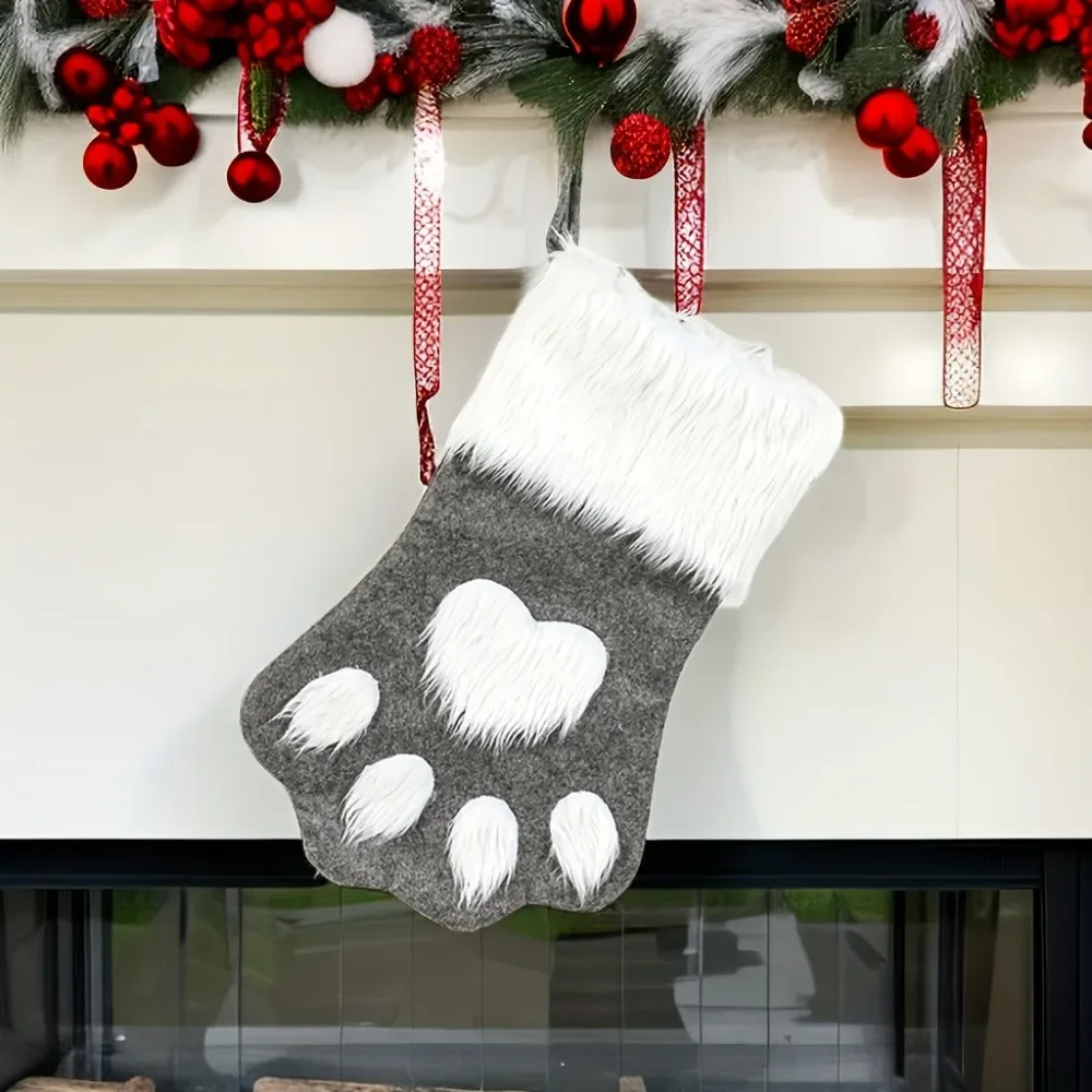 Medias navideñas de piezas para decoración del hogar, accesorios a cuadros, bolsas de regalo para mascotas, perro, gato, pata, calcetines, adorno para árbol de Navidad, 1 unidad