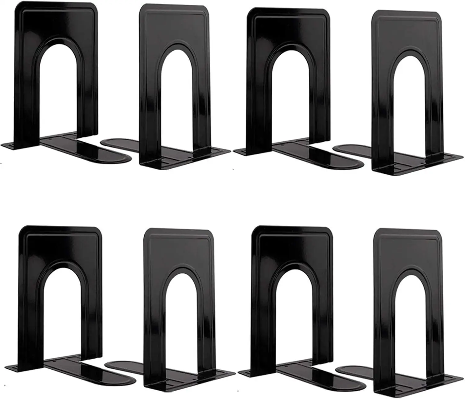 

Heavy-Duty Metal Bookends, 4 Pair/8 Pack, Black, Non-Skid, Protect Shelves