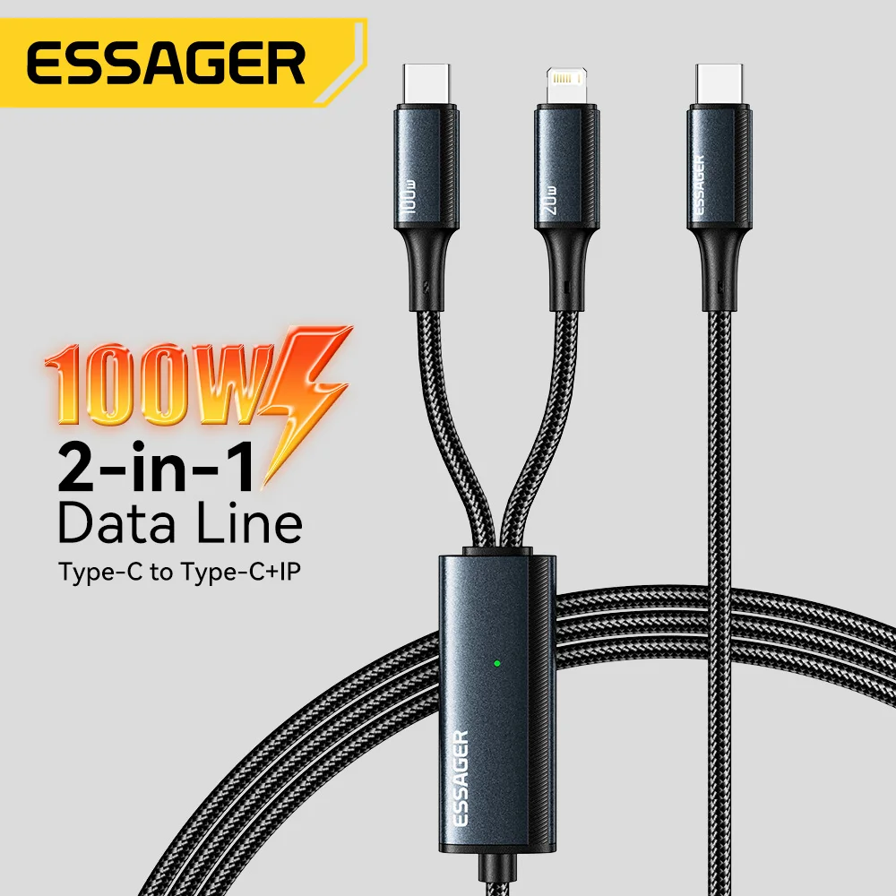 Кабель зарядный Essager 2 в 1 с USB Type-C на Lightning