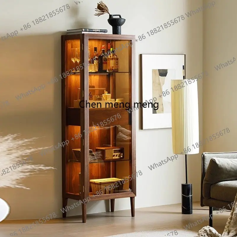 

North American Walnut Wine Cabinet Solid Wood Durable Glass Wine Cabinet Light Luxury Artist Bar Furniture