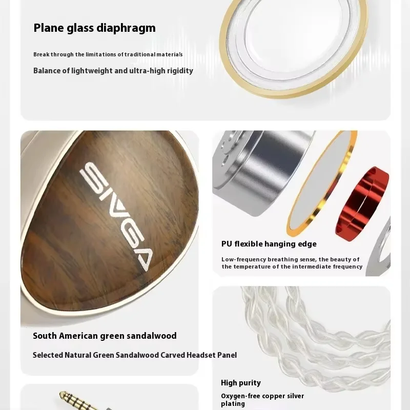 غشاء زجاجي مسطح من SIVGA Que UTG - محرك ديناميكي - سماعة أذن سلكية عالية الدقة من خشب الصندل الأخضر مع كابل قابل للفصل