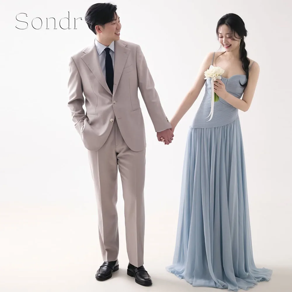 

Sondr Customized Blue Korean Evening Dresses Photo Shoot Spaghetti Straps Wedding Dresses Floor-Length Reception Dresses