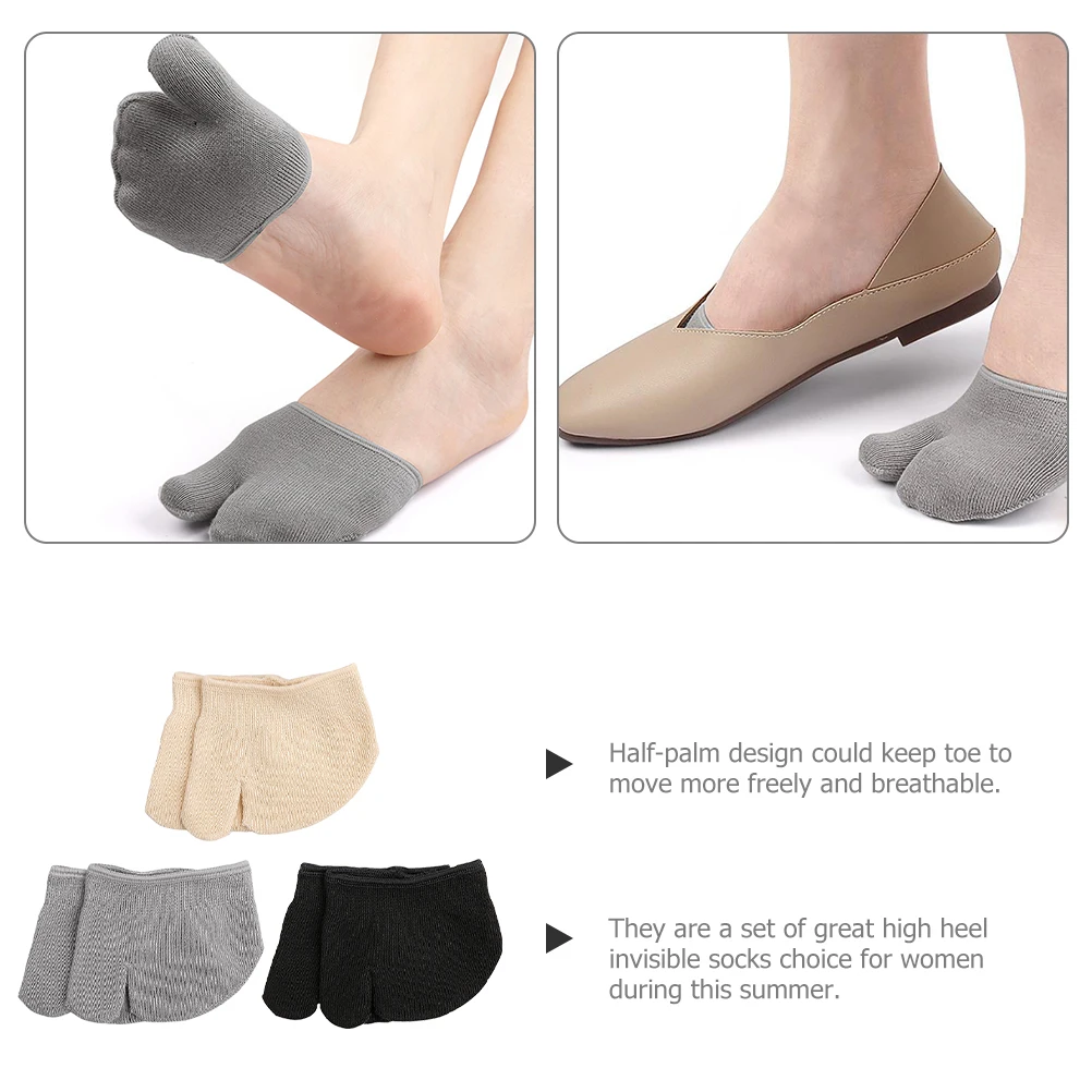 

3Pairs Invisible Heelless Half Socks Forefoot Toe Breathable Antiskid Summer Socks for Women Women Supplies Sock,