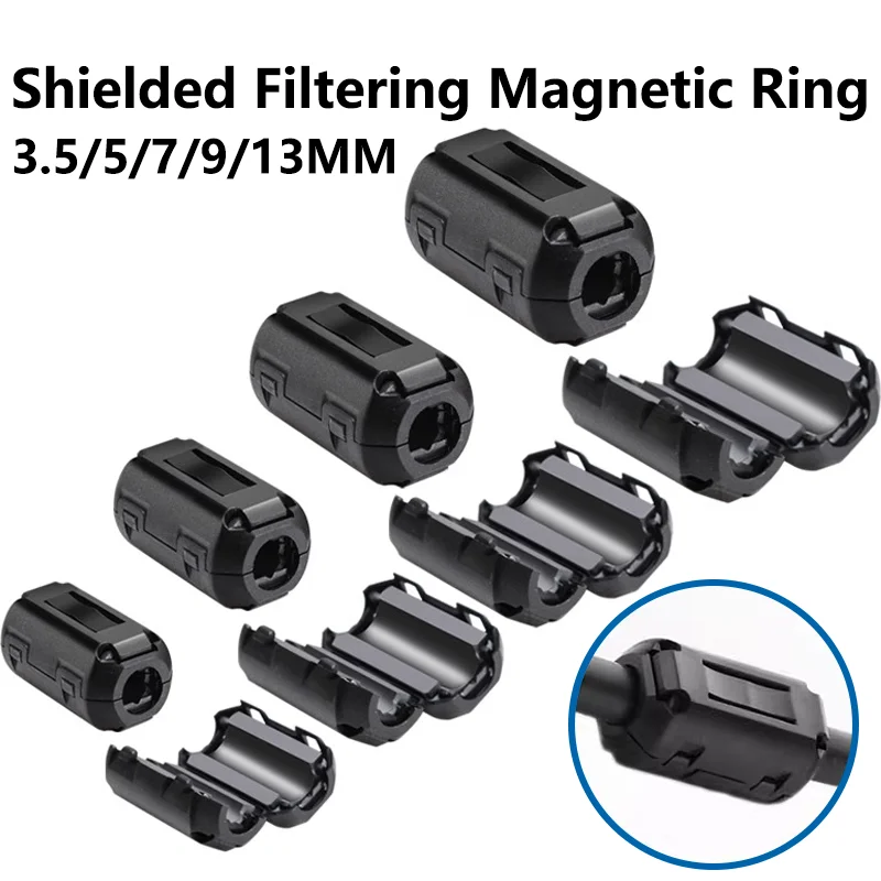 

20PCS 3.5/5/7/9/13m Black Magnetic Snap-on Noise Filter Ring Core Ferrite Bead Clamp Choke Coil EMI RFI Clip Snap Cable for