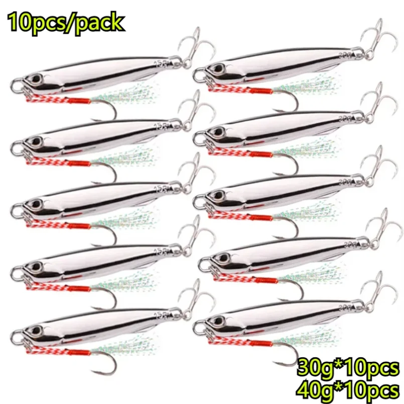 

10pcs/pack Fishing Metal Jig Lures 30g 40g Plating Silvery Metal Jig Lure Sea Fishing Bait Fishing Lure Saltwater Bass Tackle