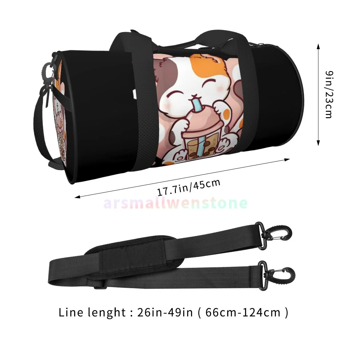 Gato Boba Tea Travel Duffle Bag, Yoga Bag, Treino Durável Mochila, Round Outdoor Fitness Bags