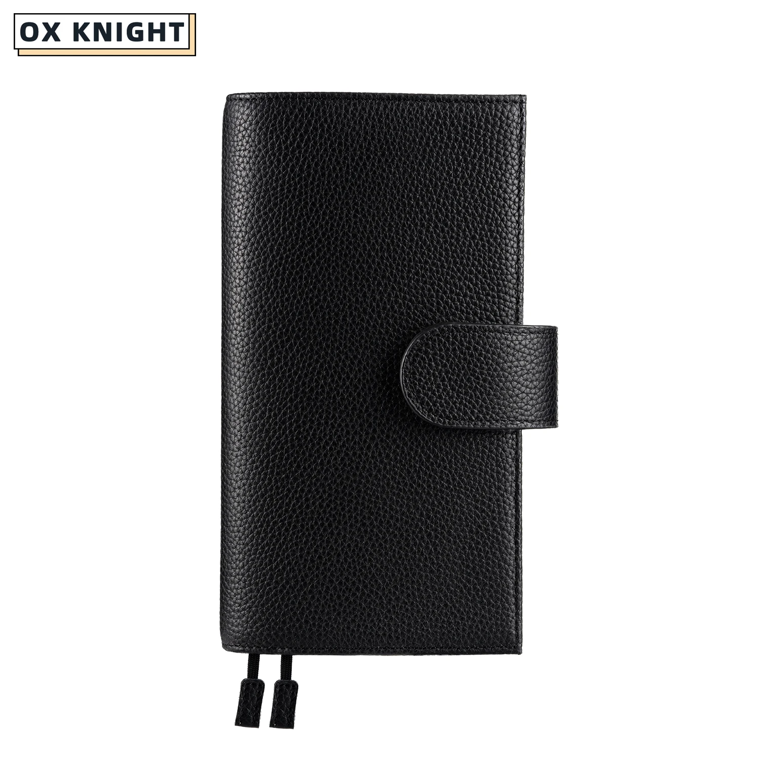 OX KNIGHT 100% Genuine Leather Notebook Planner Book Cover Pebbled Style with Back Pocket and Double Clasps Agenda Organizer