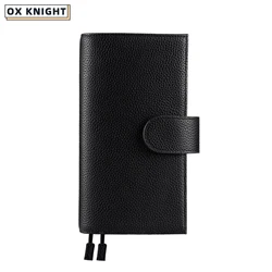 OX KNIGHT-100% Planejador De Caderno De Couro Genuíno, Estilo Pebbled, Bolso Traseiro, Fechos Duplos, Organizador De Agenda, Capa Do Livro