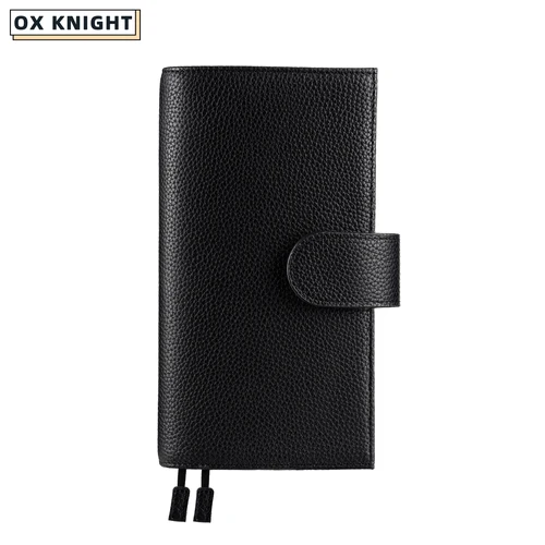 OX KNIGHT 100% 정품 가죽 노트북 플래너 북 커버, 페블 스타일, 백 포켓 및 더블 걸쇠 포함, 일정 정리함