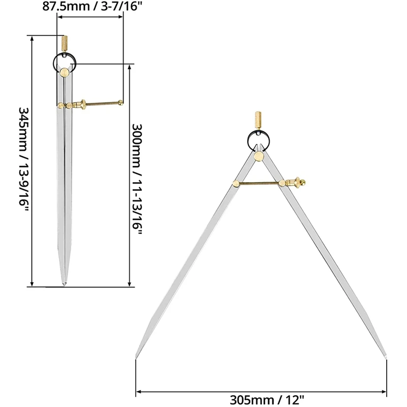 Flat Leg Spring Dividers Calipers, 12Inch Precision Divider For Geometry, Drawing, Drafting