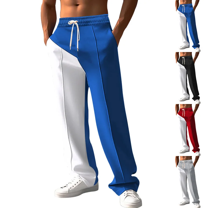 Men'S Oversize Versatile and Loose Fitting Sports Style Pants Men'S Casual Sports Pants Men'S Colorblock Drawstring Casual Pants