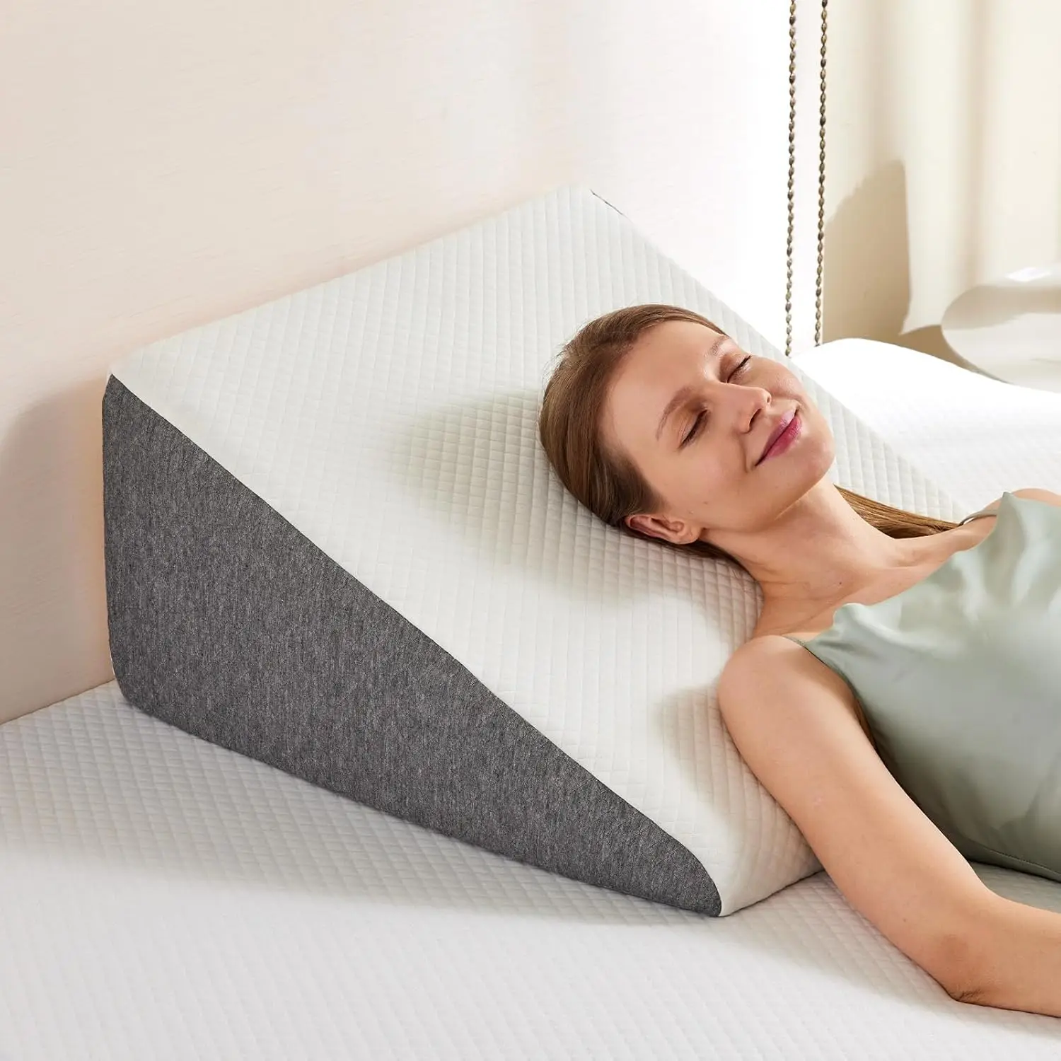 

Wedge Pillow for Snoring, Neck Pain Relief, Post Surgery Support, Memory Foam, Cooling Breathable, Gray White