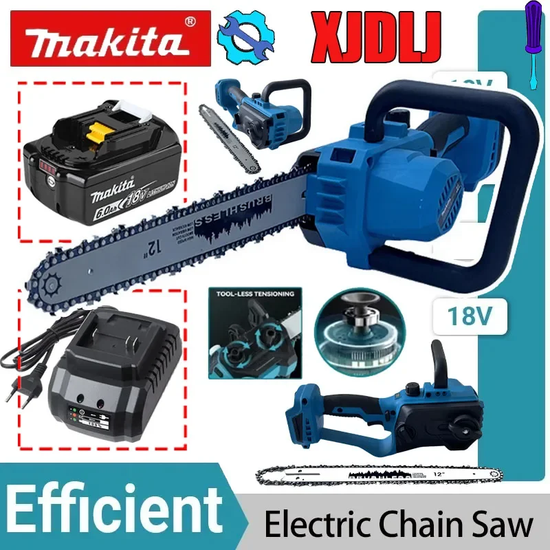 

Аккумуляторная бесщеточная цепная пила Makita 12 дюймов с автоматической смазкой для распиловки деревьев и заготовки дров, с зарядным устройством
