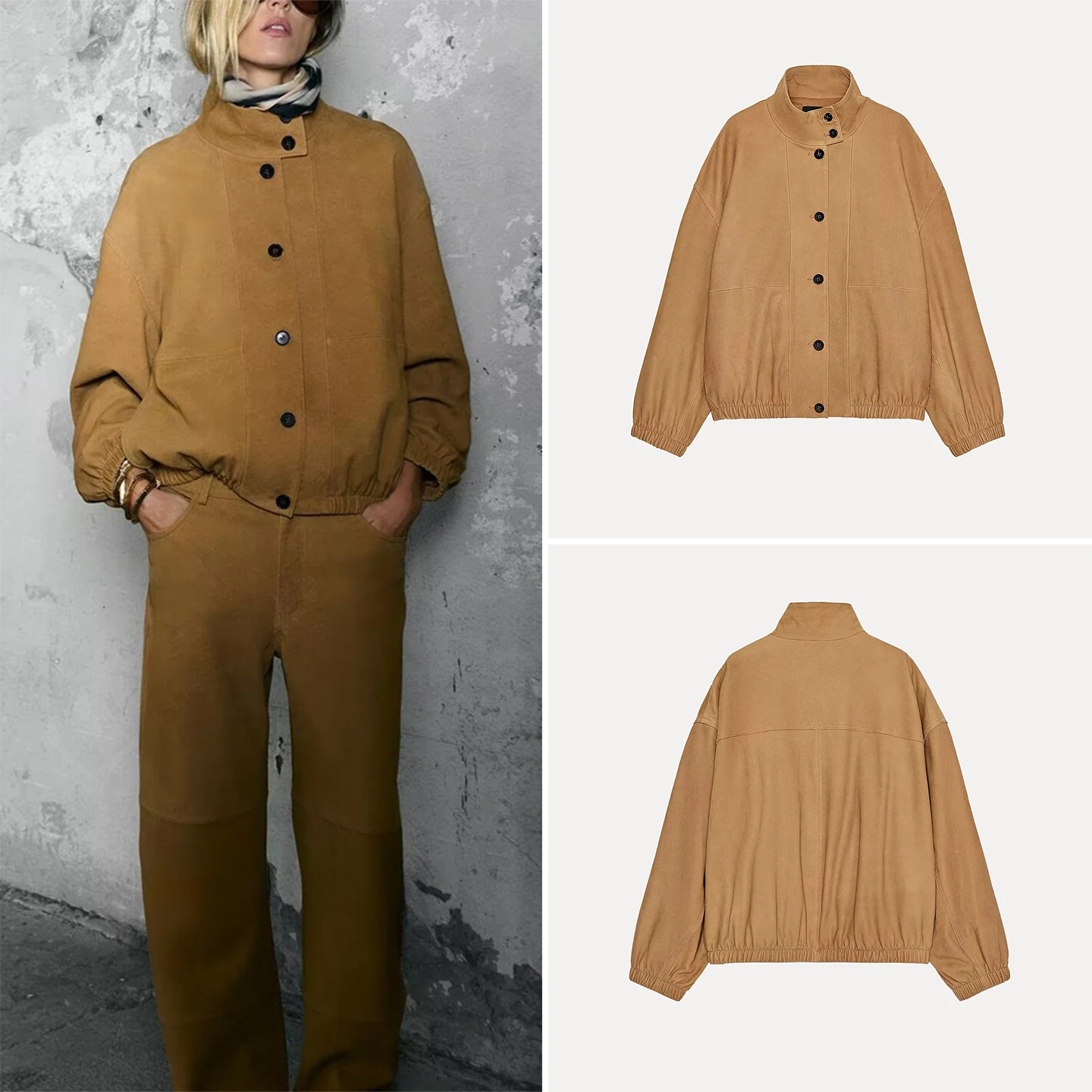 Ele lederen pilot-jas voor dames herfst 2025, casual Sle Stand Fit Z-merk ort bovenkleding