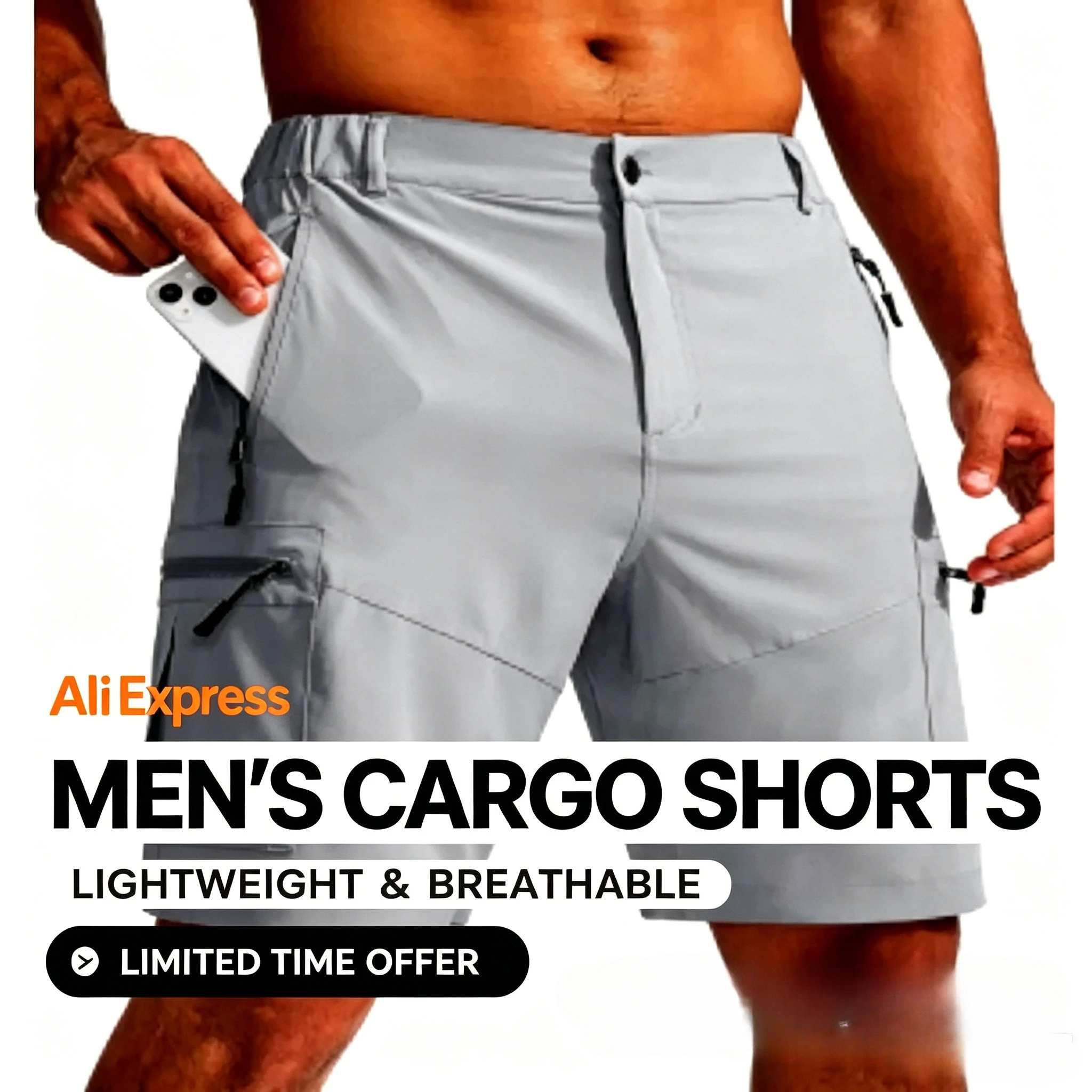 

2025 Summer Moisture Wicking Casual Shorts Mens Cargo Work Shorts Running Jogging Sports Bottoms Nylon Rip-Stop Short Pants