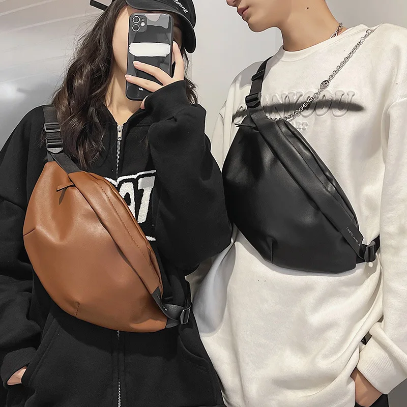 

Fashionable men's chest bag, neutral minimalist style PU backpack, women's small shoulder bag, fashionable casual crossbody bags