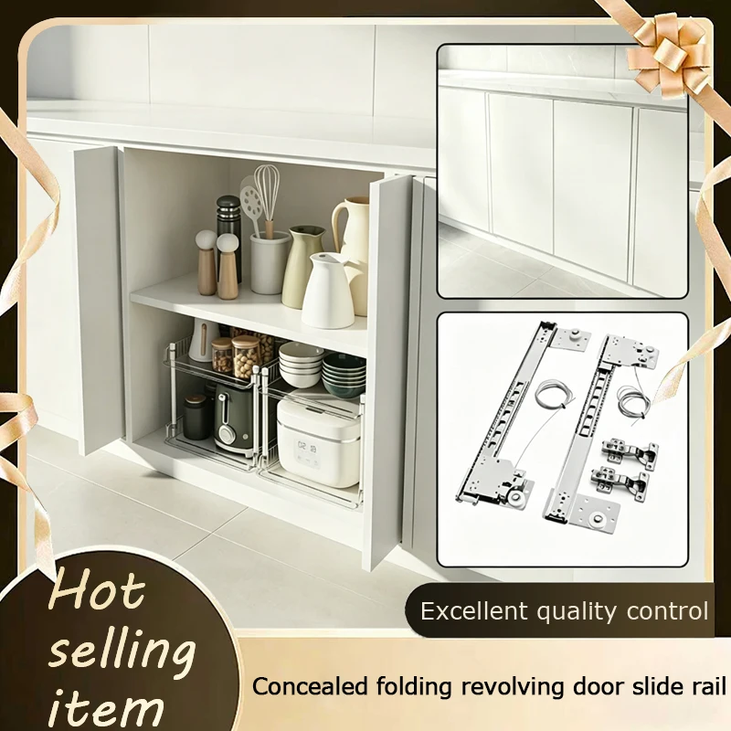 

Pivot Door Hardware Folding Pocket Door Side Mount Telescoping Rail For Hidden Wardrobe Butterfly Door For Closet Cabinet