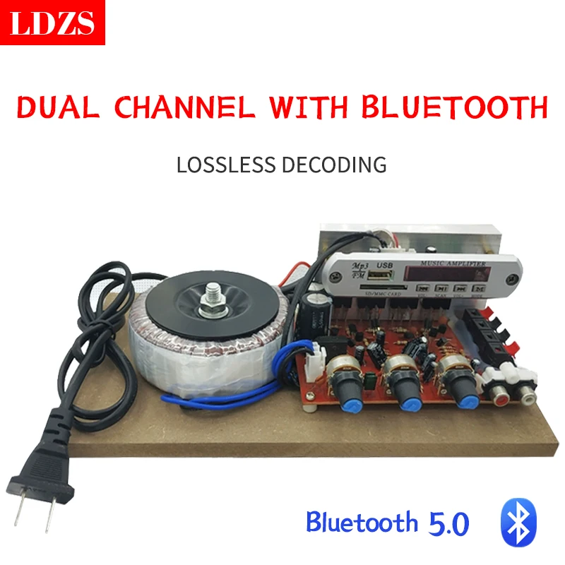 LDZS Bluetooth 5.0 2*100WDigital Power Amplifier Stereo HiFi Audio Class D Home Theater USB Sound Card Music AMP