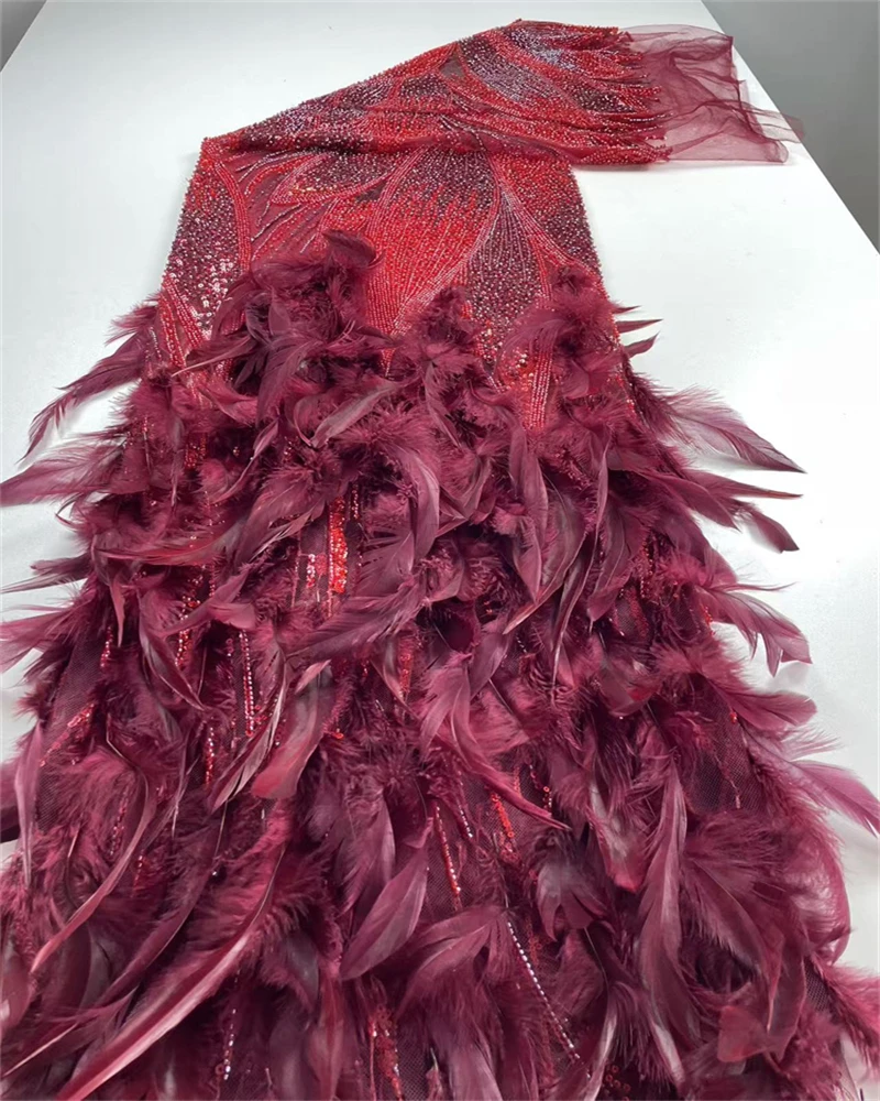 

Высококачественное вечернее платье, свадебное платье с перьями, бисером, блестками, вышитая кружевная ткань для сцены