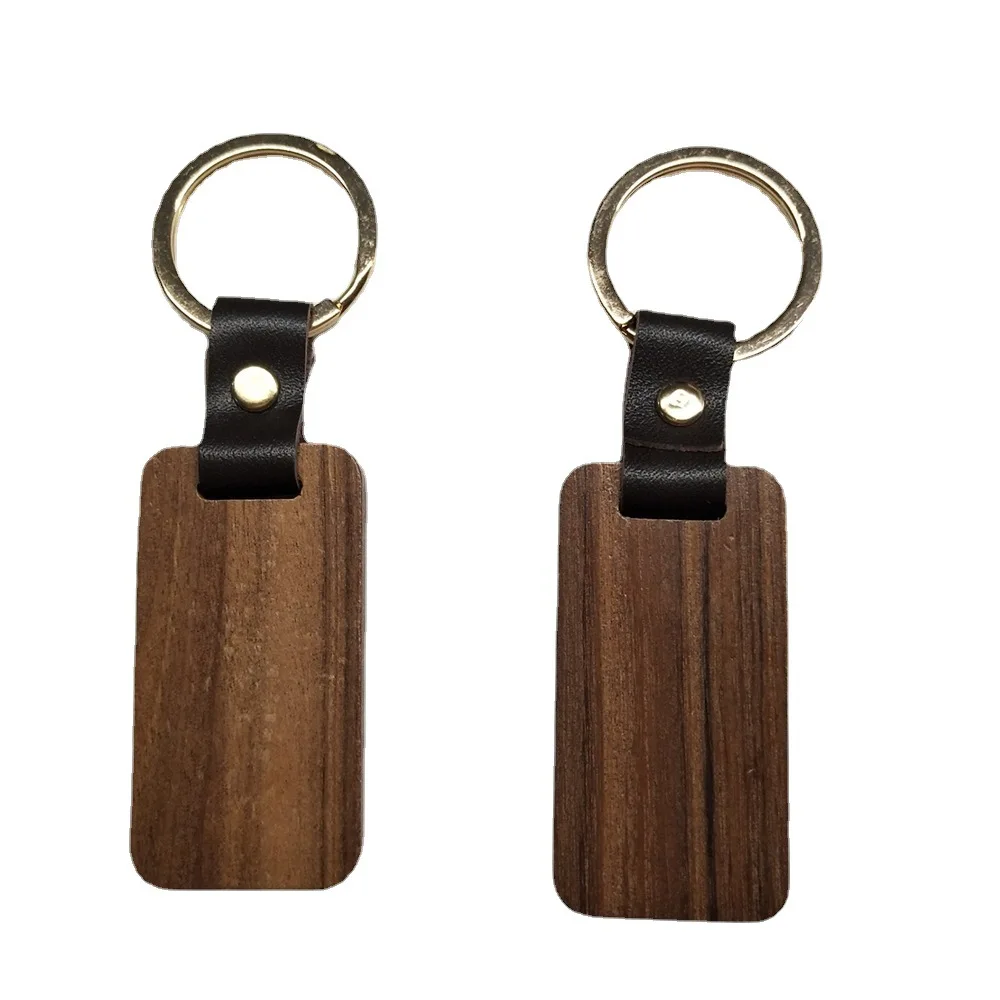 

200pcs High Quality Custom Logo Wood blank Keychain Engraving Walnut Cherry Wood Key chain Custom Blank Wooden Carved