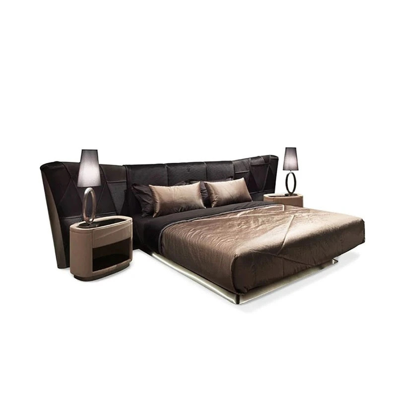 Master bedroom bed modern light luxury high-end villa microfiber leather wide-screen bed high-end large