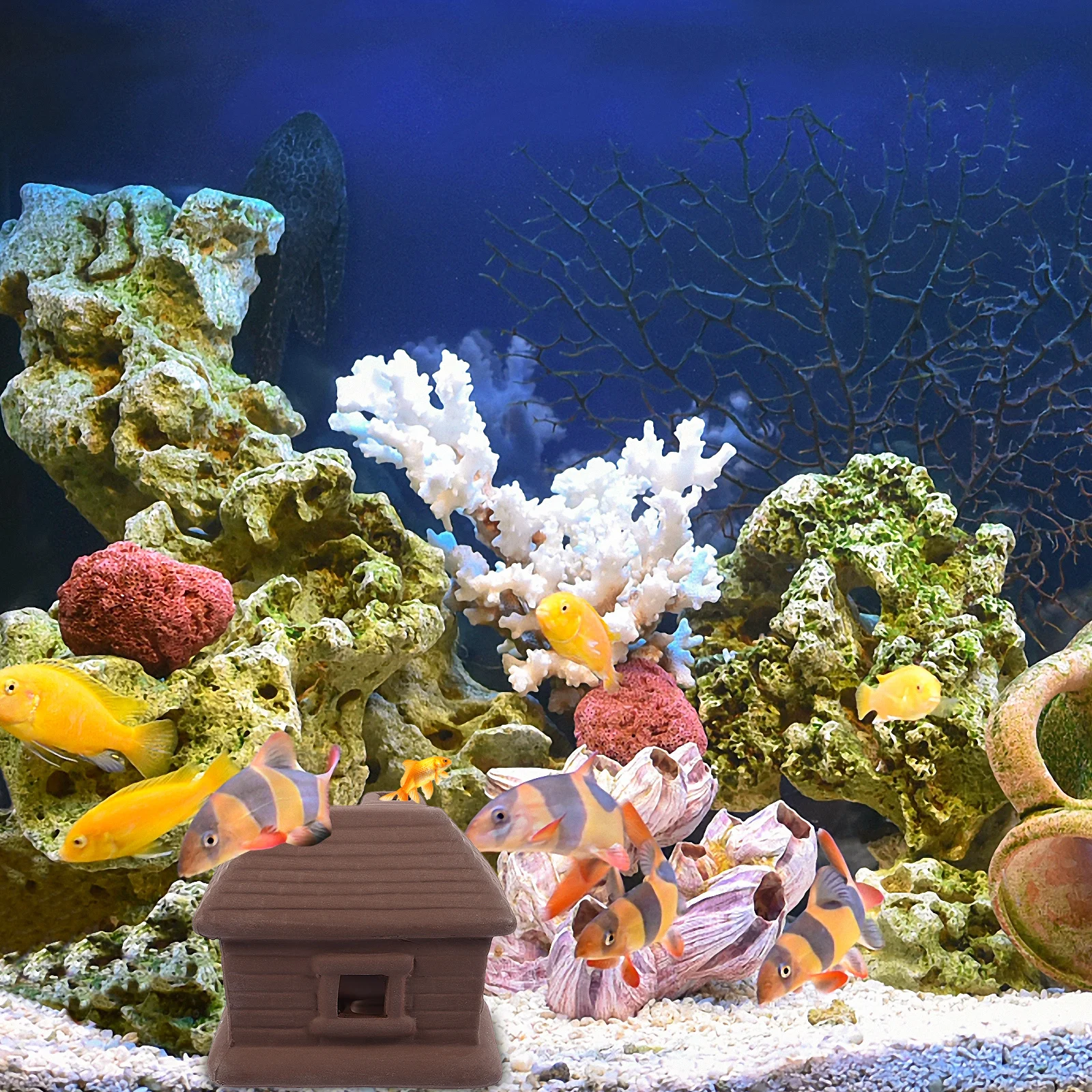 

Aquarium Decoration Ceramic Pot Fish Tank Ornament Exquisite Hollow Out Breeding Safe Habitat for Salt Fresh Water