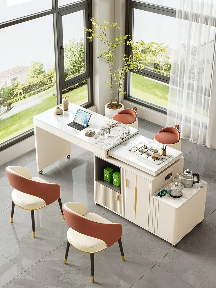 Affordable Premium Long - lasting Balcony tea table and chair combination rock plate modern mobile