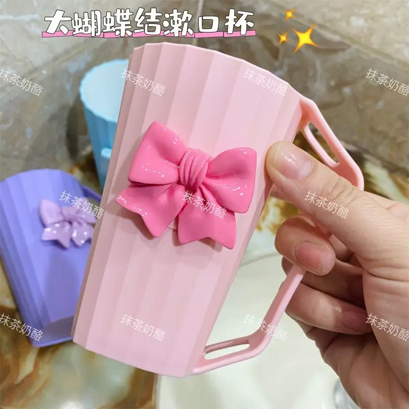 New DIY Bow Knot High Appearance Toothbrush Cup Home Rinse Cup Light Luxury Large Capacity Simple Toothbrush Cup