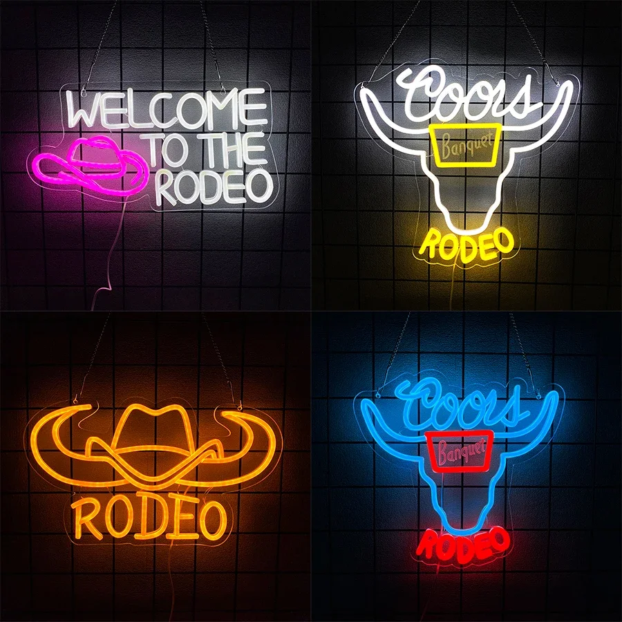Beer Neon Sign Bar Sign,Western Decor Cowboy Neon Sign for Man Cave Wall Decor LED USB Powered for Christmas Birthday Party Gift