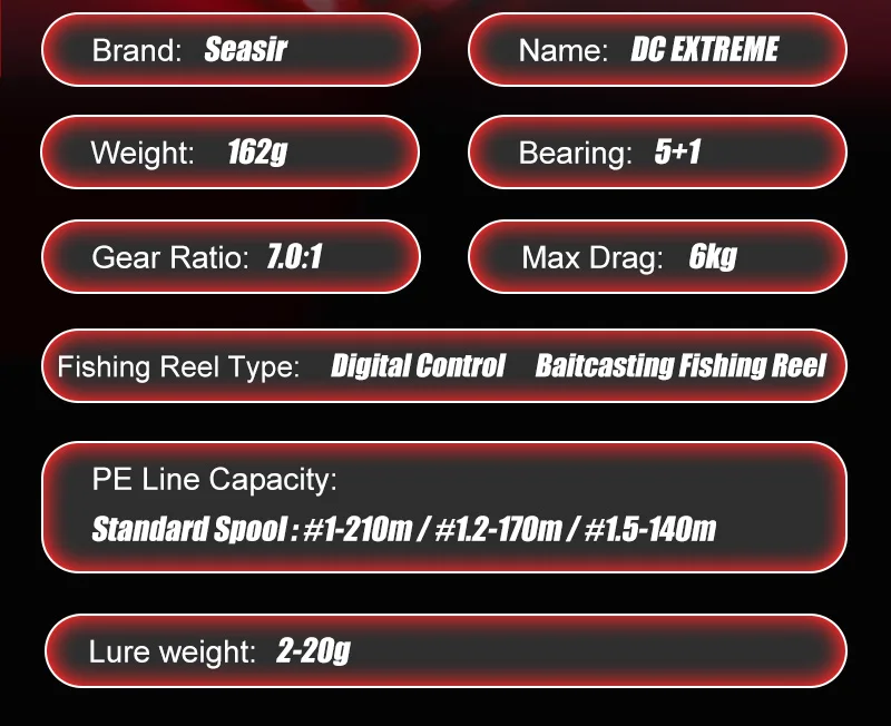 Seasir Extreme DC Rolle BFS Ultraleicht 162g Baitcasting Angelrolle Digitale Steuerung Messinggetriebe 7.0:1 Max Bremskraft 6kg Salzwasser – Detail 1