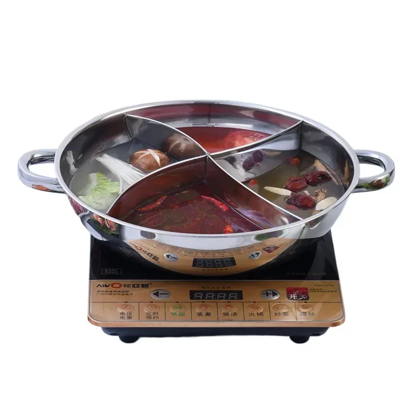 

Горячая кастрюля из нержавеющей стали 34 см, три разделенных посуды, индукционная маленькая кастрюля для овец, горячая кастрюля с линейкой, совместимая для приготовления пищи, зимняя вечеринка