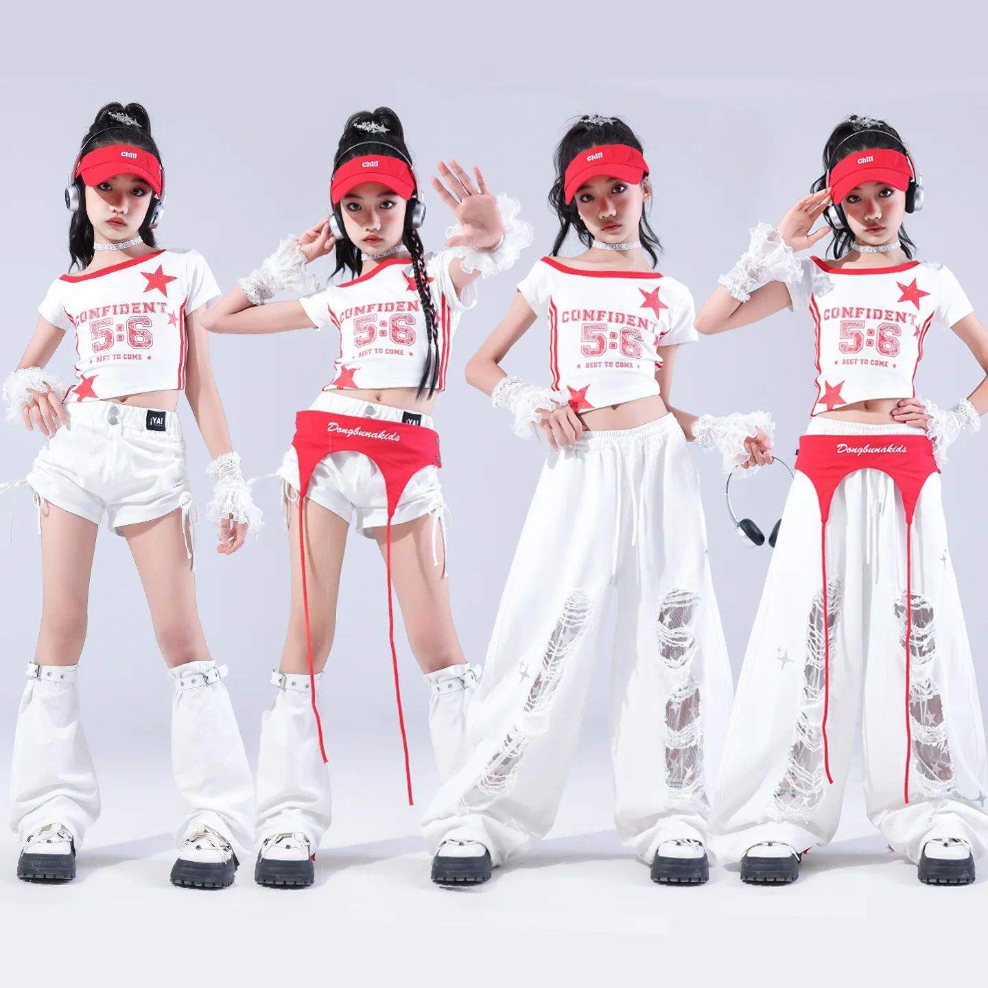 Top corto de Hip Hop para niñas, pantalones sueltos rasgados para baile callejero, pantalones cortos de K-pop para niños, ropa de calle, disfraz de Jazz para niños, conjunto de ropa de grupo para niñas