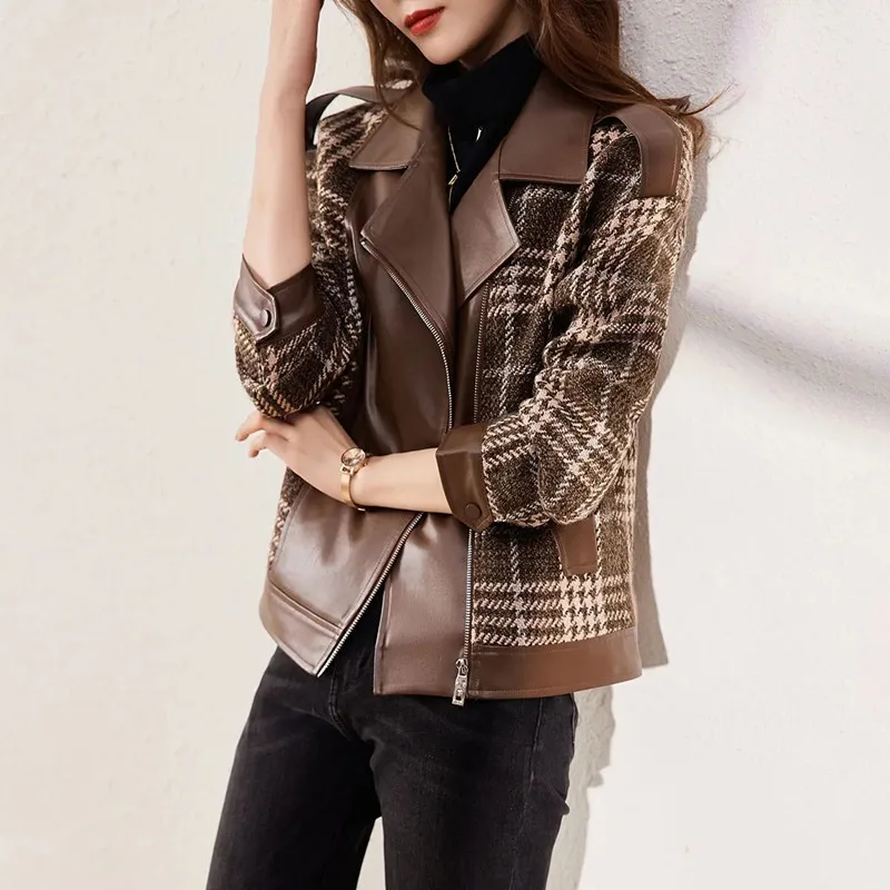 

Autumn Winter Outerwear 2023 Korean Fashion Temperament Versatile Slim And Comfortable Commuter Lattice Patchwork Jacket Women