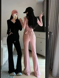 Y2K Two Piece Set Tracksuit Women Hooded Zipper Jacket + Drawstring Wide Leg Pants Suits Korean Fashion Solid Slim Outfits Y2k