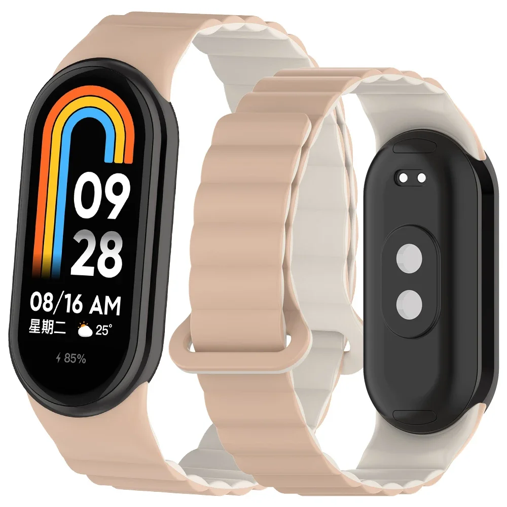 Correia magnética para Xiaomi Mi Band, pulseira de silicone Sport, pulseira NFC, interface metálica