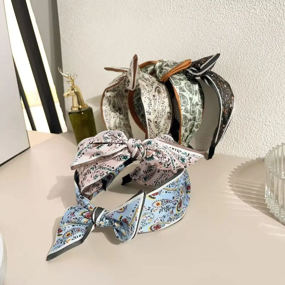 Durable Ethnic Style Paisley Headband Bow Tie Floral Cashew Flower Headband Bow Makeup Headwrap Lady
