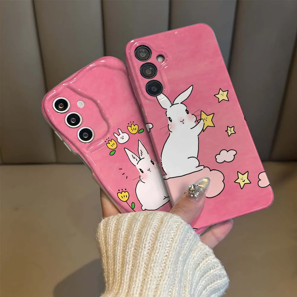 

Cartoon Rabbit Flower Wreath For Samsung Galaxy A21s A23 A24 A25 A31 A 32 33 34 35 36 51 53 54 55 56 73 Wave Oil Film Phone Case