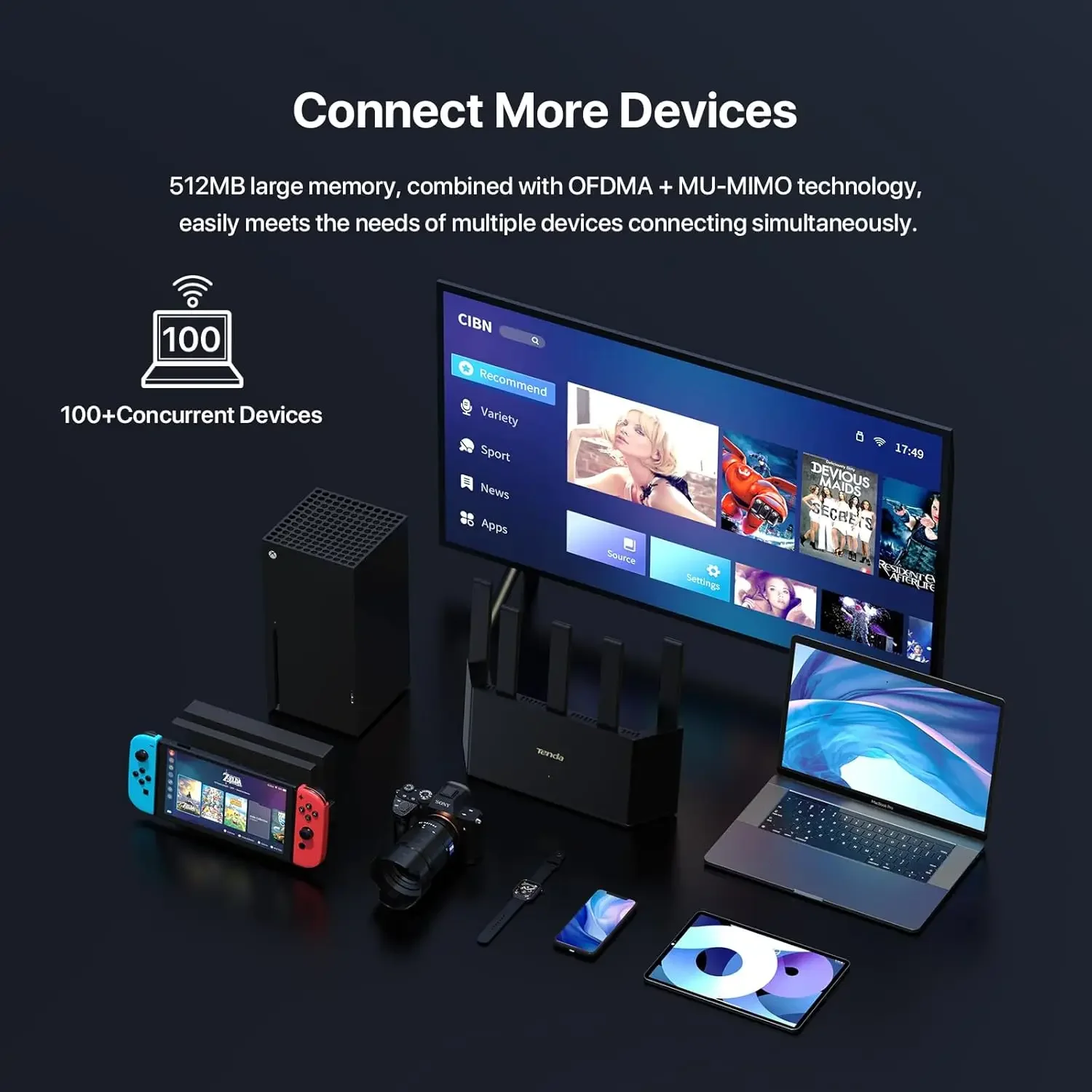 جهاز توجيه BE5100 Wi-Fi 7 - جيجابت ثنائي النطاق للإنترنت اللاسلكي، منافذ 1x2.5G + 3x1G، VPN، MLO،