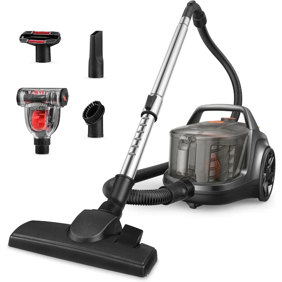 

40Kpa Canister Vacuum Cleaner 1600W Bagless Canister Vacuum with 2 HEPA Filters 5 Brushes Automatic Cord Rewind Variable Speed