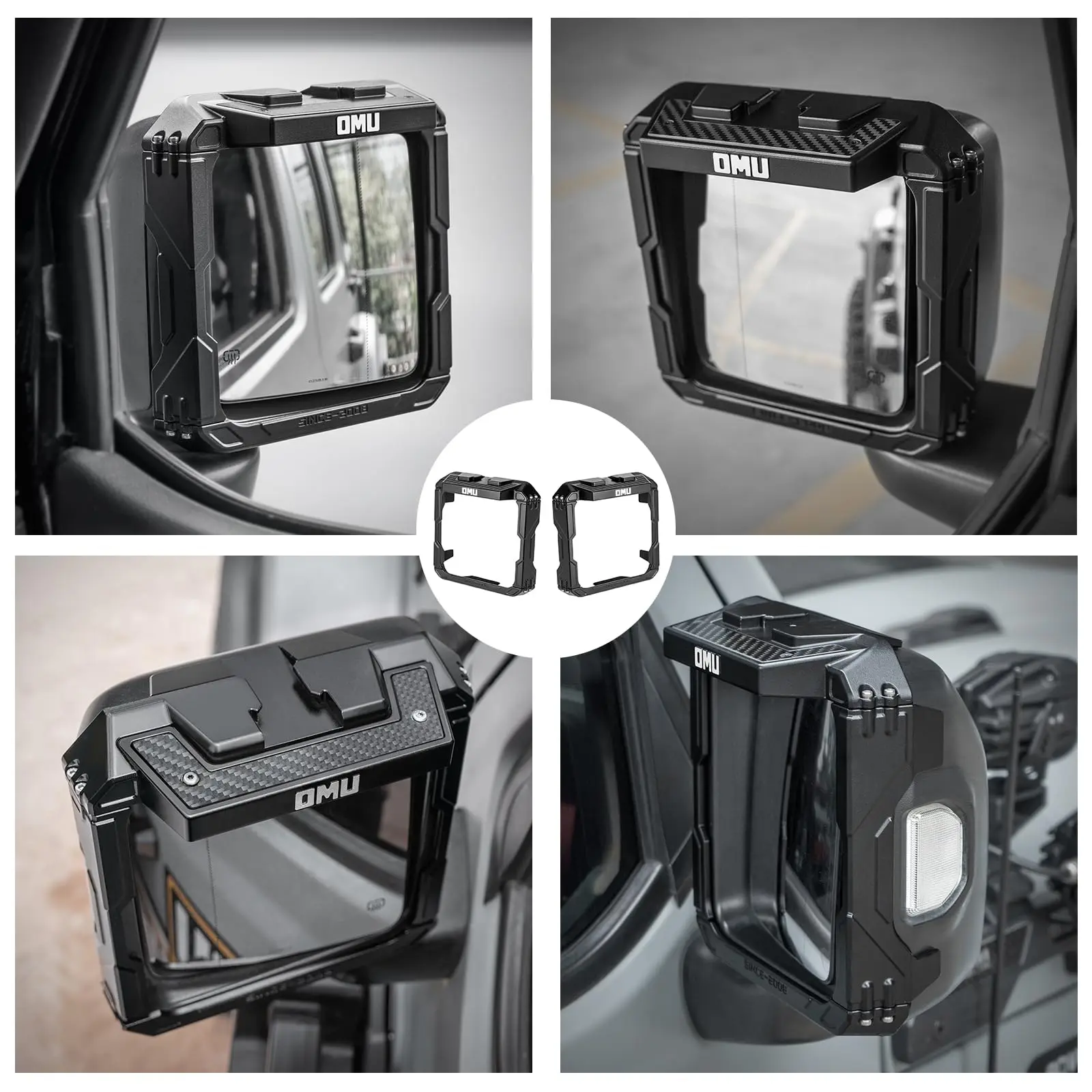 OMU 4x4 الألومنيوم مرآة الرؤية الخلفية المطر درع الإطار ل 2018-2024 جيب رانجلر JL و 2020-2024 جيب المصارع JT الترقية الخارجية #4