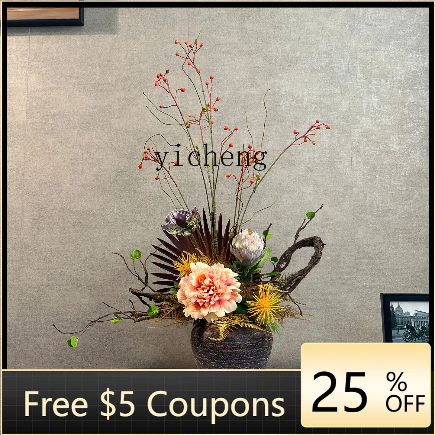 

YFY New Chinese Style Set Retro Lily Artificial Flower Front Desk Decoration High-end Hotel Floral Art