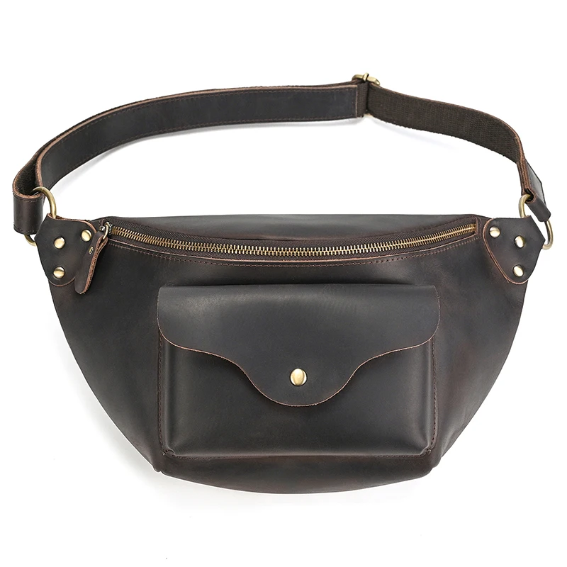 

Кожаная поясная сумка Crazy Horse для мужчин, забавная сумочка из натуральной кожи, мужской чемоданчик на ремне через плечо для телефона