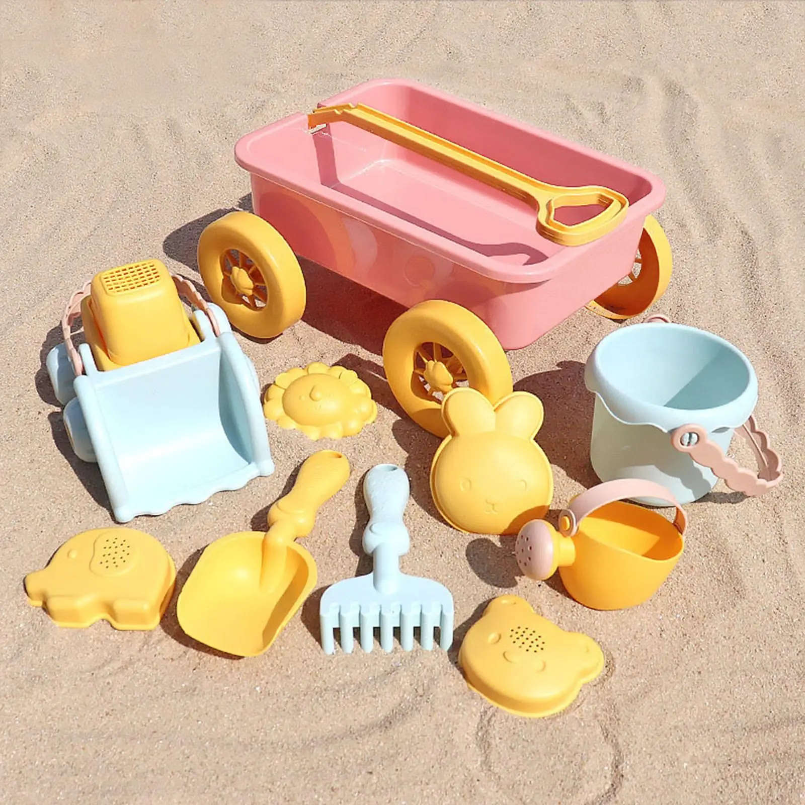 Beach Sand Toys Set with Water Can Dump Truck Hands on Skill Kids Wheelbarrow Beach Wagon Pull Toy for Outdoor Travel Park