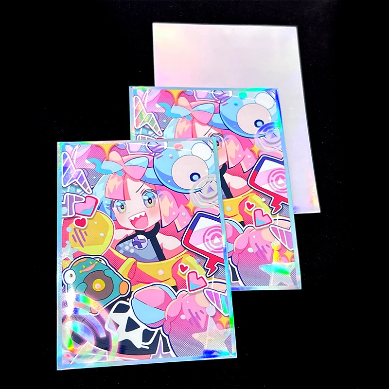 60PCS Pokemon Lono Card Sleeves Laser Shine Pink Cute Anime Girl PTCG Trading Cards Protective Case