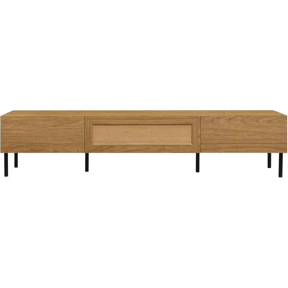 80 TV Stand with Metal Legs, 3 Cabinets, Easy Assembly, 70.86L x 16.26W x 14.57H, Wooden