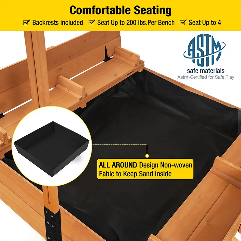 Caja de arena para niños con tapa y banco - Caja de arena sin almacenamiento de contenedores de juguetes