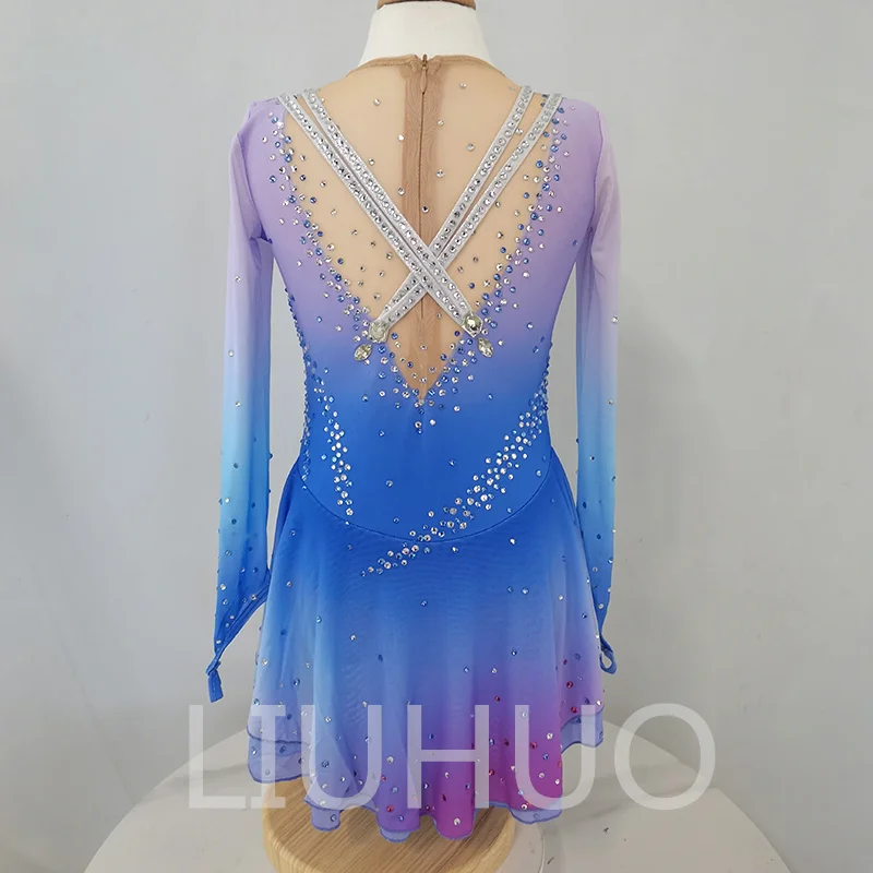 LIUHUO Professional Customized Figure Skating Performance Dress Blue Color for Woman and Girls