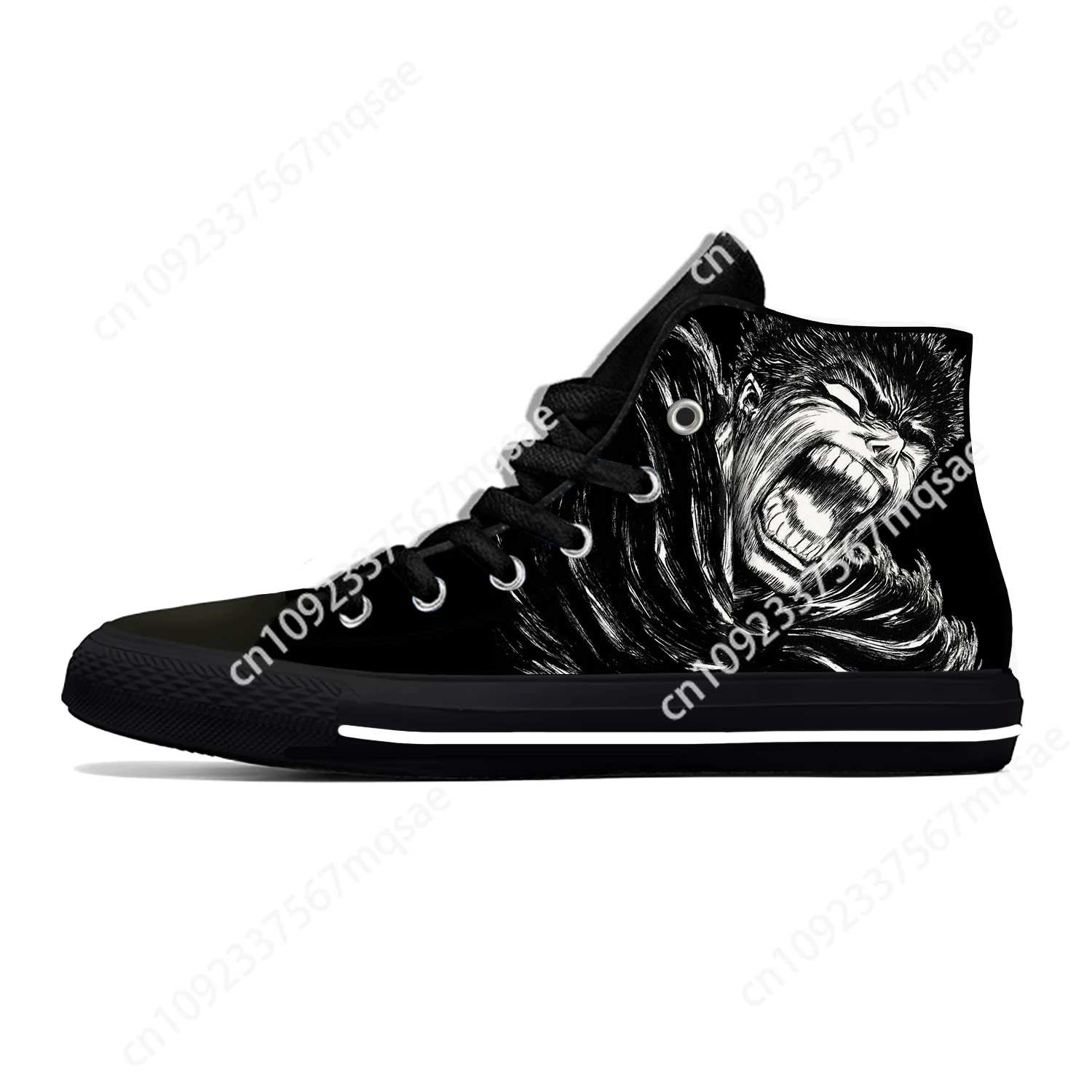 

Japanese Anime Manga Berserk Guts Black Swordsman Casual Cloth Shoes High Top Lightweight Breathable 3D Print Men Women Sneakers